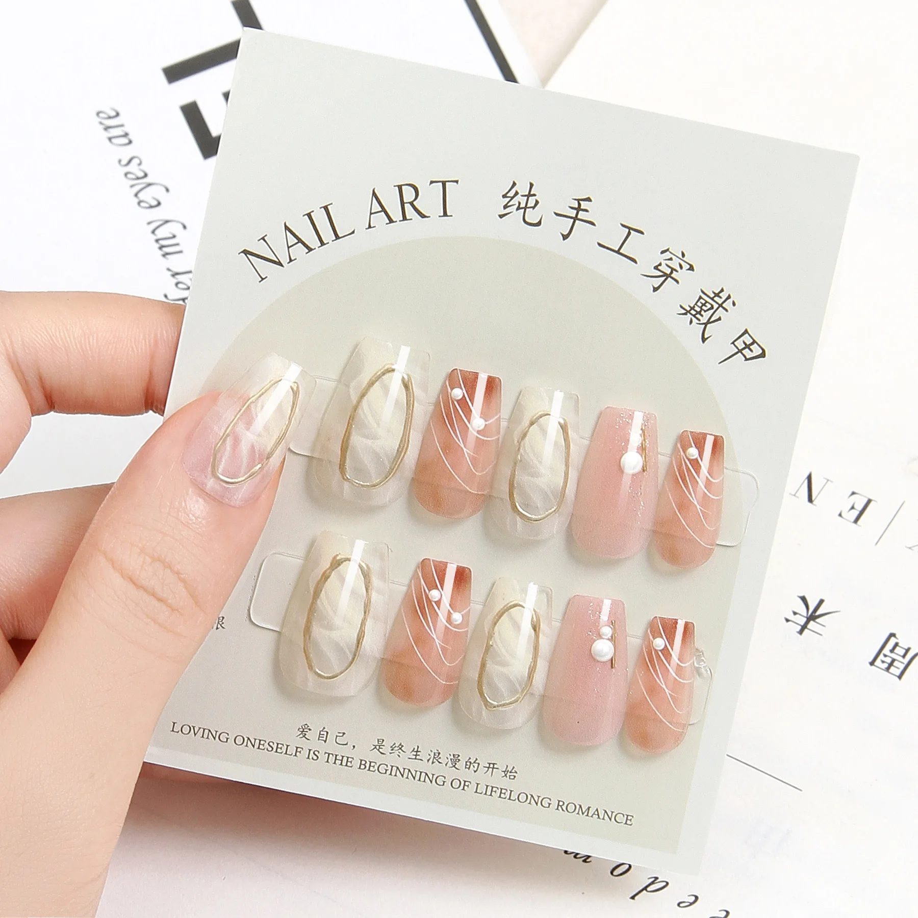 Wholesale Private Label 10pcs Box Nail Tips Acrylic Handmade Cat Eye Diamond Medium Coffin False Press On Nails