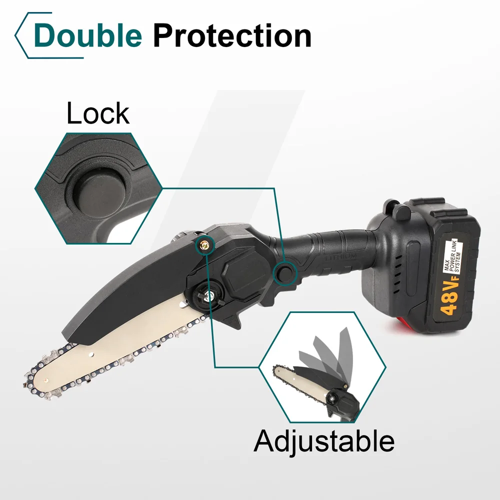 Portable Garden Tools Rechargeable Battery Power Chain Saw 21v Cordless Electric Chainsaw 6 Inch For Work