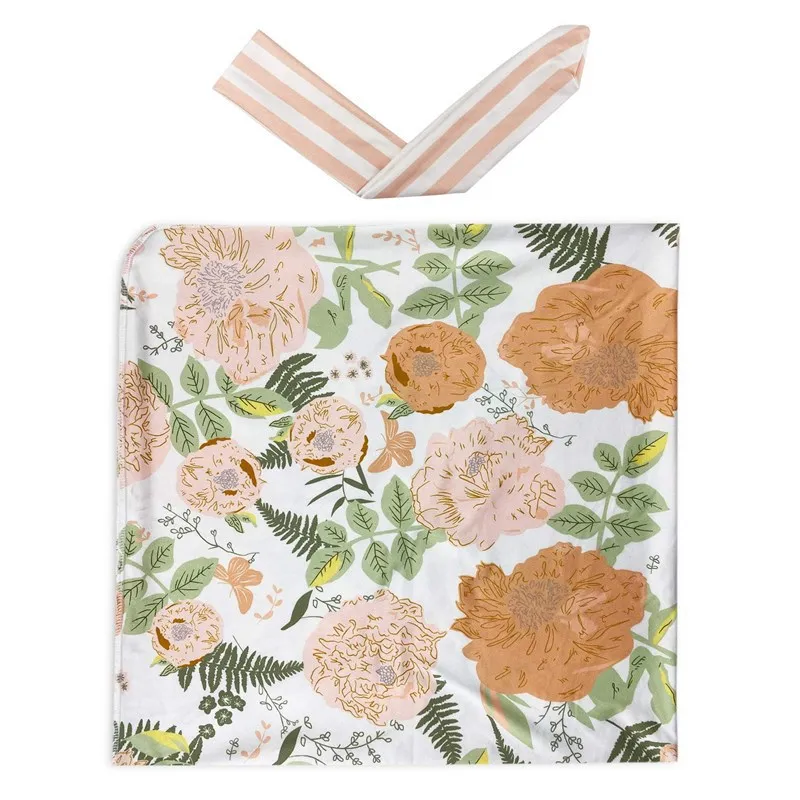 Super soft hat and headband set custom printed cotton knitted jersey baby wrap swaddle blanket