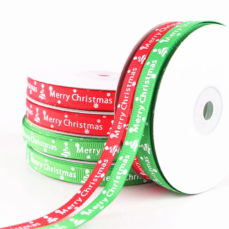 10mm ink printed christmas_ribbon red green gift ribbon with logo
