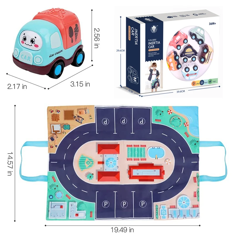 Wholesale 6 Pcs Push and Go Toy Cars Set,Cartoon Inertia Baby Toy Cars with Play Mat (Storage Bag) for Kids