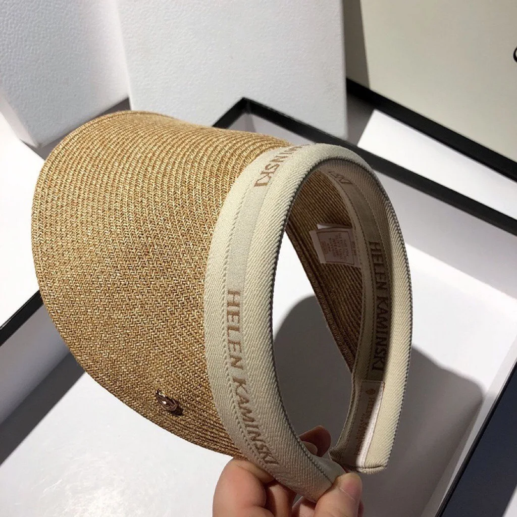 Visor Hat Summer Letters Raffia Grass Hairband Empty Top Hat Vacation Ponytail Outdoor UV Protection Cap Sun Straw Visor