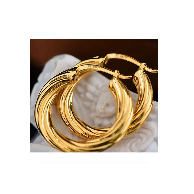 Xinfly Italian 18kt Yellow Gold Twisted Hoop Earrings