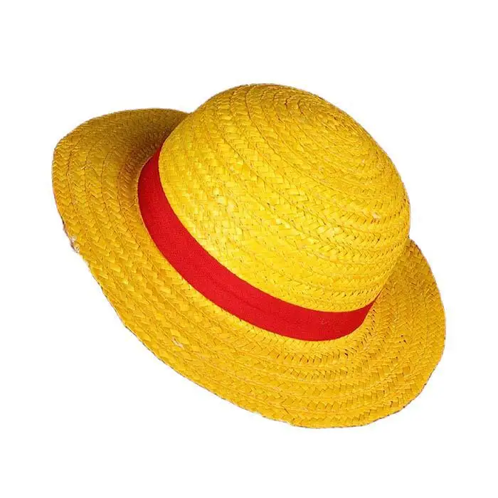 Boy Girl One Piece Cap Straw Hat Neck String Luffy Flat Cosplay Japanese Cartoon Props Red Stripe