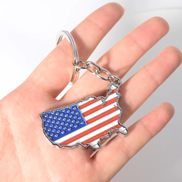 Factory Price Fast Production Custom Printing Soft Synthetic Hard Enamel America Usa Map Country Flag Souvenirs Keychain