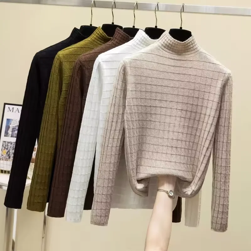 Winter Fall Plain Bottoming Shirt Long Sleeves Pullover Solid Soft Womans Knitted Sweater