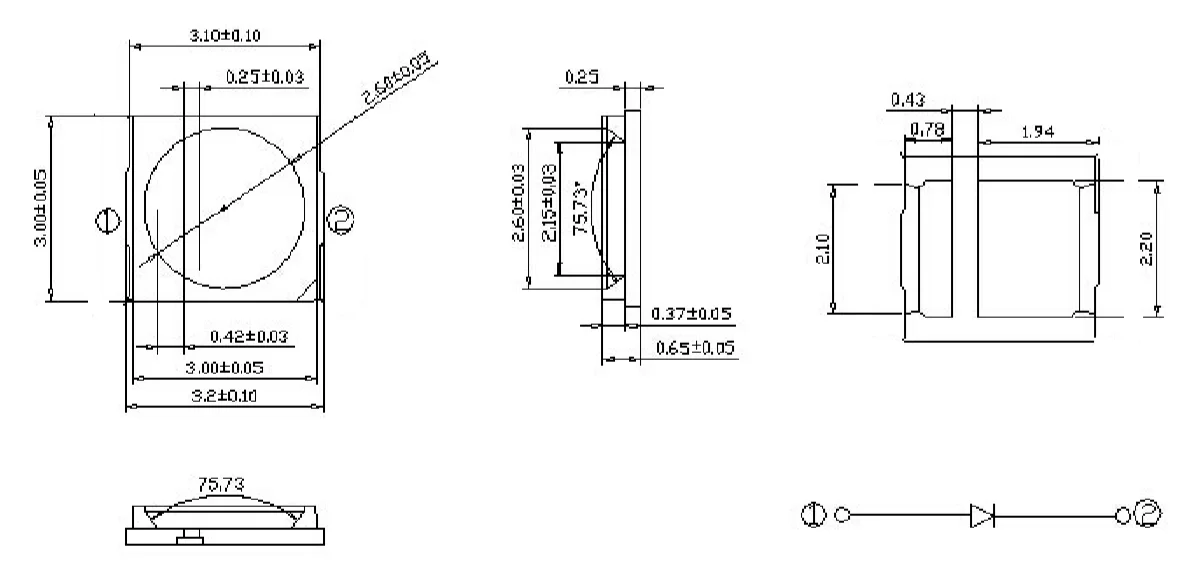 EKINGLUX 3030 led 3535 smd 1w 120lm 30-35lm epistar chip with Red Blue White Yellow smd led
