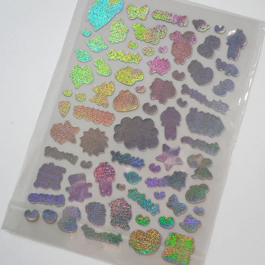 Custom design cute cartoon holographic glitter stickers sheet for kids Removable kitty animal stickers