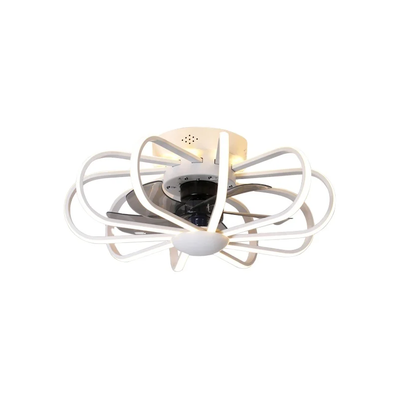 XD124 Ceiling Fan With 70W LED Light 3 Shades Hidden and Protected Interior Blades Speeds Remote Control Memory Timer 60cm
