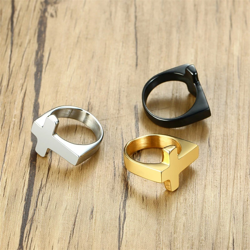 Hot Selling Stainless Steel Cross Jewelry Latest Design Gold Plated Jesus Cross Rings For Men Women