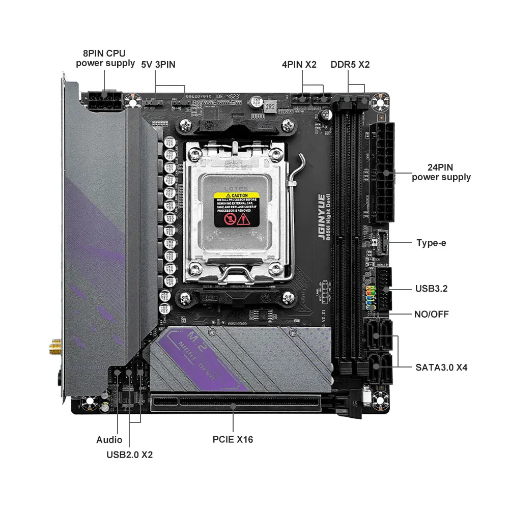 JGINYUE AM5 mini itx B650i Night Devil B650 Motherboard supports Ryzen 7000-9000 Series Desktop PC CPU DDR5 RAM WiFi onboard