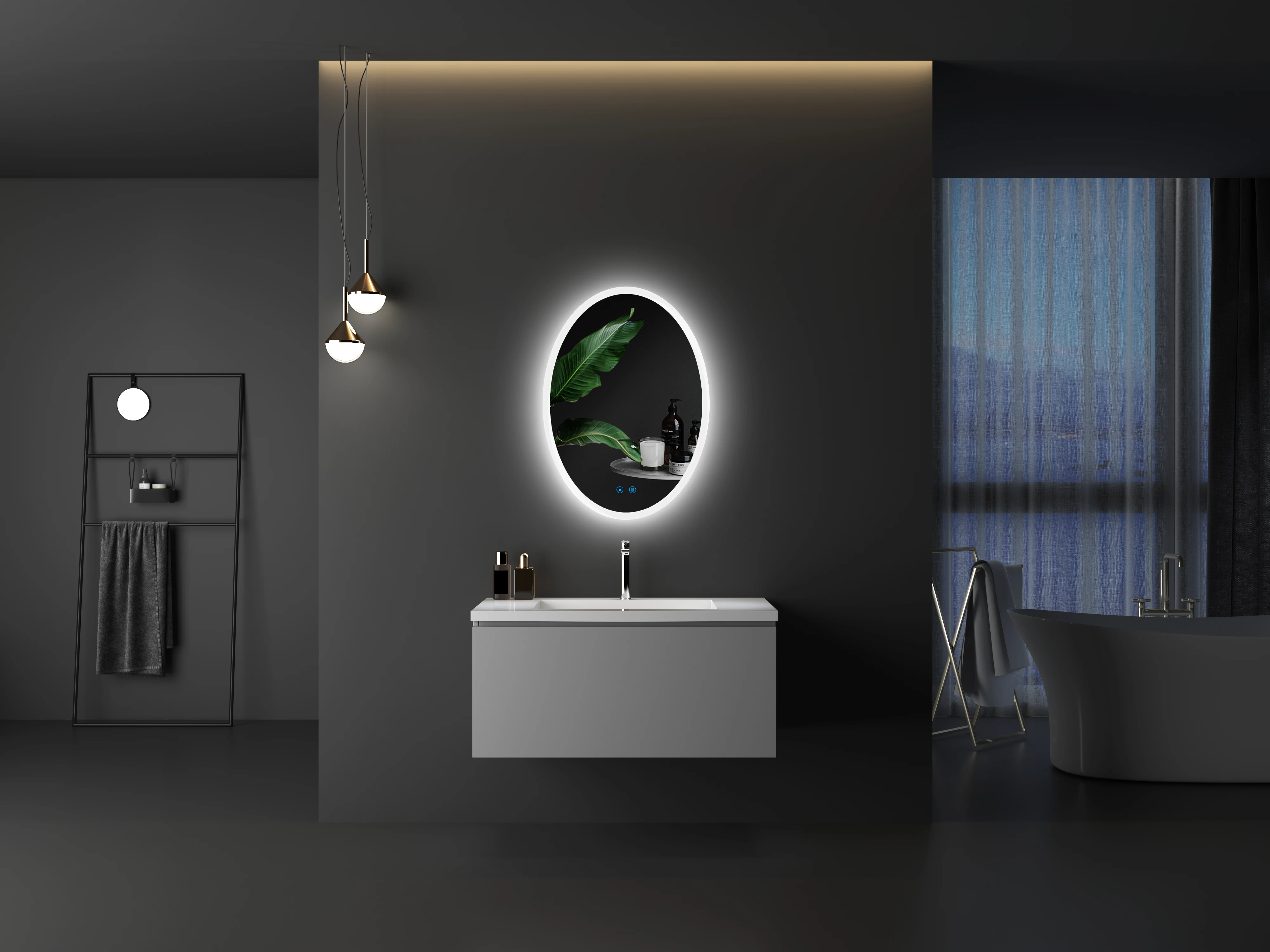 Round Backlit Led Mirror Hanging Wall mounted Spiegel Smart Lustro LED Bathroom With Light