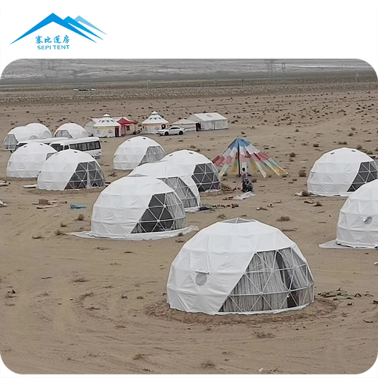Custom White Round Soundproof Waterproof Outdoor Resort Luxury Camping Hotel Houses Hexagonal Glamping Geodesic Dome Ball Tent