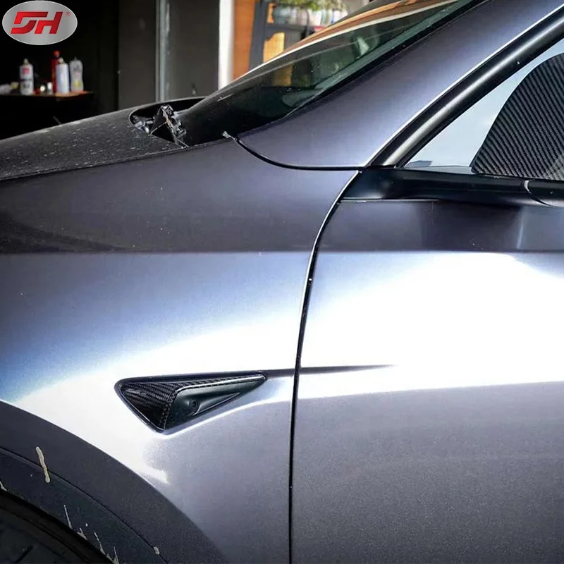 factory price 2 pcs dry carbon paste fender camera trim for Tesla model 3 2020-up