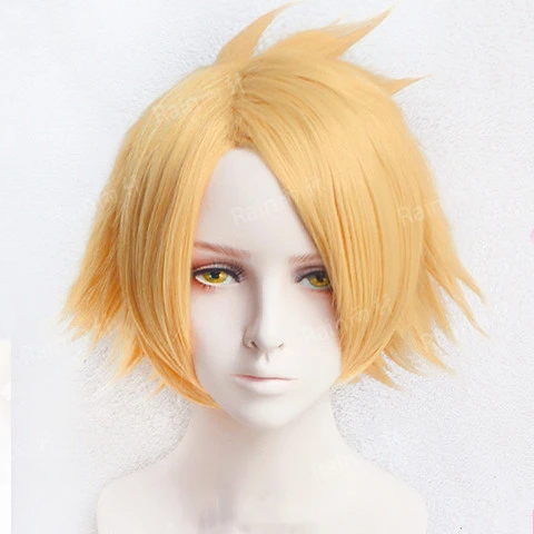 Anime My Hero  Academia Denki Kaminari Wigs Short Golden Heat Resistant Synthetic Cosplay Wigs+ Wig Cap+ Black Lightening