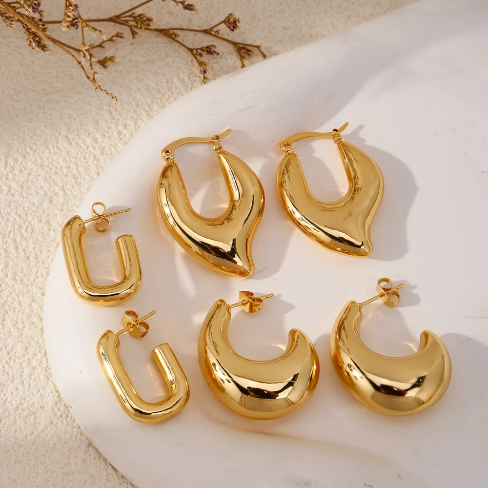 Hongtong Minimalist Simple 18K Gold Plated Classic Hot Sale Women Jewelry Huggie Earrings