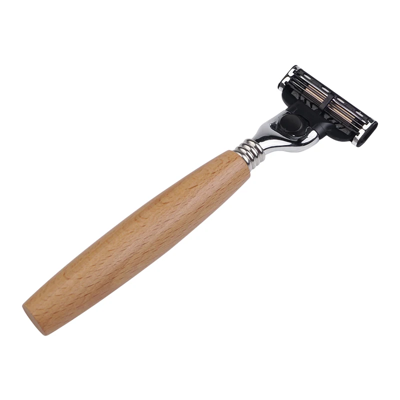 Professional disposable shaving razor for shaving with wood handle with 3 layer blades for man