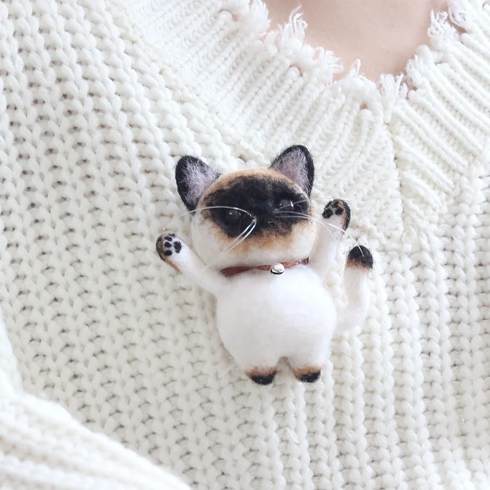 DIY Felt Novelty Brooches Beginners Needle Felting Kit Supplies Animal as Present Needle Felt Cat