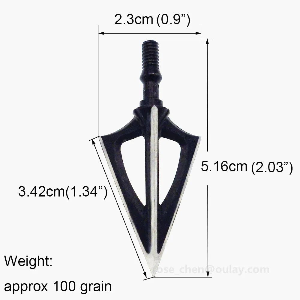 Archery Broadheads Arrow Tip  Black Fixed 3 Blades Stainless Steel Q2 Hunting Broadheads 100 Grain Arrow Hunting Head