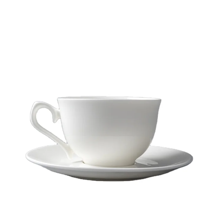Chaoda 220ml Restaurant tea coffee white Porcelain custom cup and saucer Restaurant tableware cup and saucer ceramic set