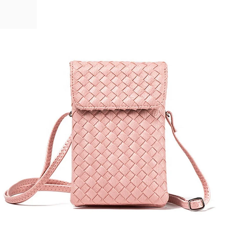 Korean Version Of The Mini PU Woven Cute Cell Phone Bag Coin Purse Shoulder Crossbody Bag For Women