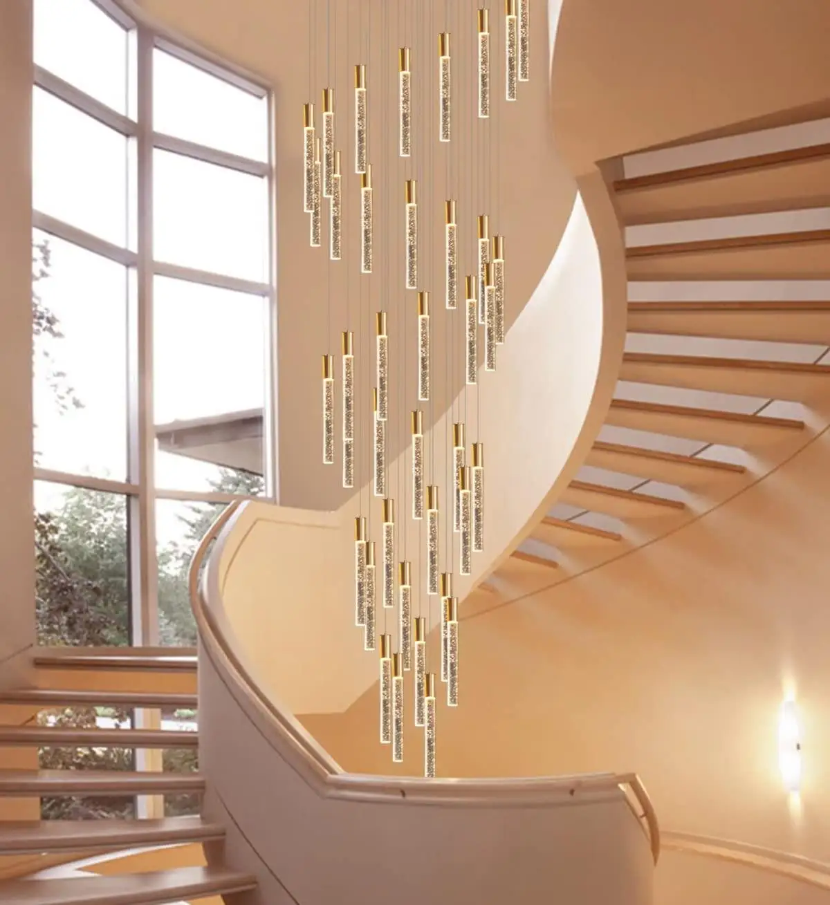 high ceiling luxury large modern round sparkling led long crystal chandeliers for hotel halls ceiling lights chandelier stair