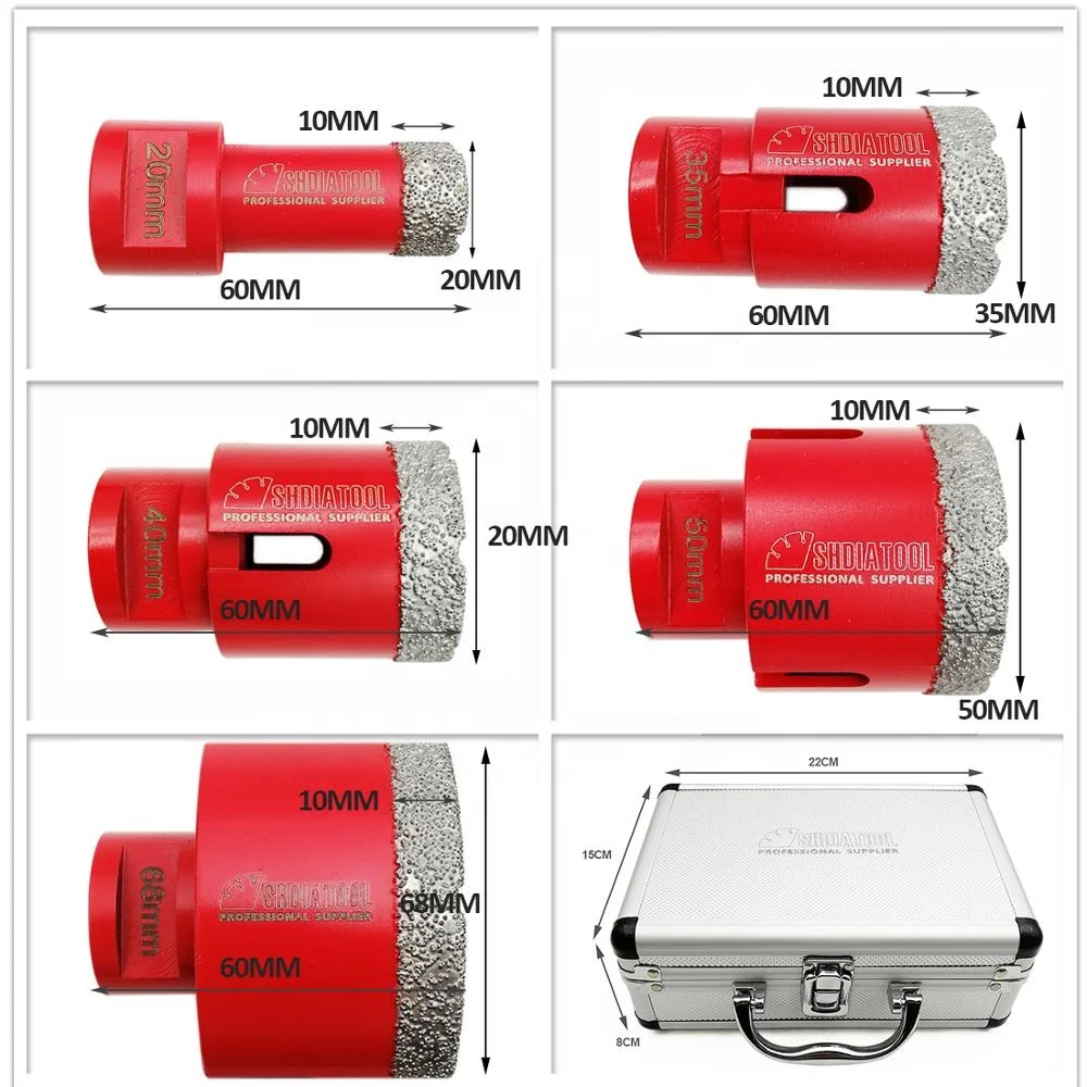 SHDIATOOL Dia 20/35/40/50/68mm Diamond Core Drilling Bit Set Diamond Hole Saw Hole Cutter For Porcelain Tile Granite Marble