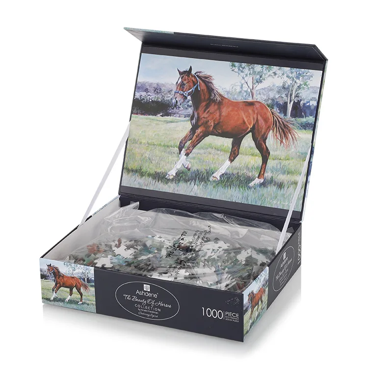 Factory Custom Cardboard Gift Luxury Adult Game 1000 Pieces Jigsaw Puzzle In Book Shape Box