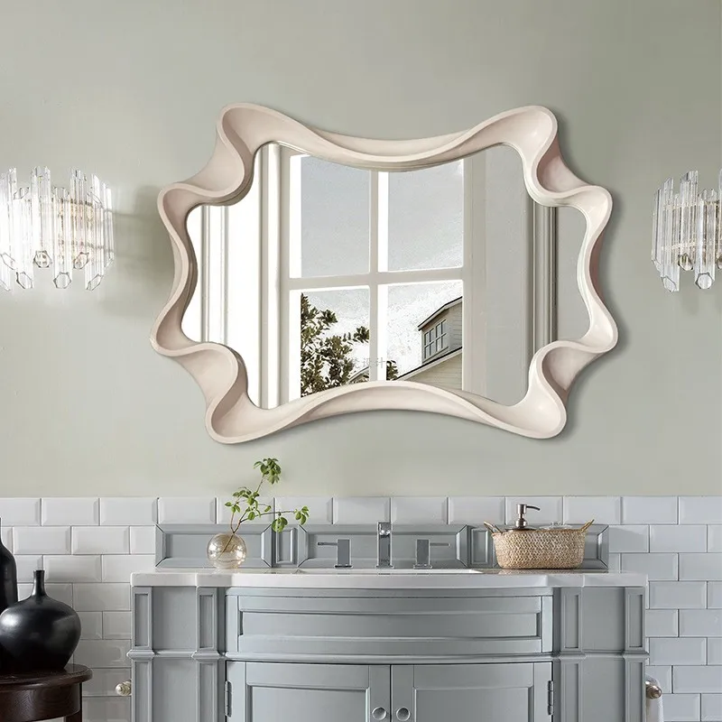 Home Decor Living Room Irregular Mirrors Wave Shape Frame Bathroom Hanging Art Luxury Decorative Retro Wall Mirror Decoration