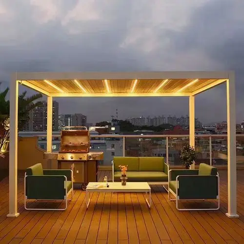 New Design Easily Assembled Polycarbonate Awnings Awning Pergola Motorized Shutters Roof with LED Light