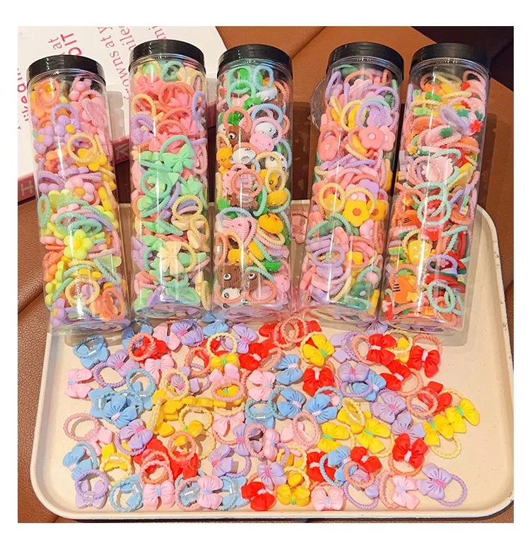 100pcs/Box Eco Friendly Organic Baby Plaited Decorative Girls Neon Elastic Hair Band Ties For Korean Style Kids