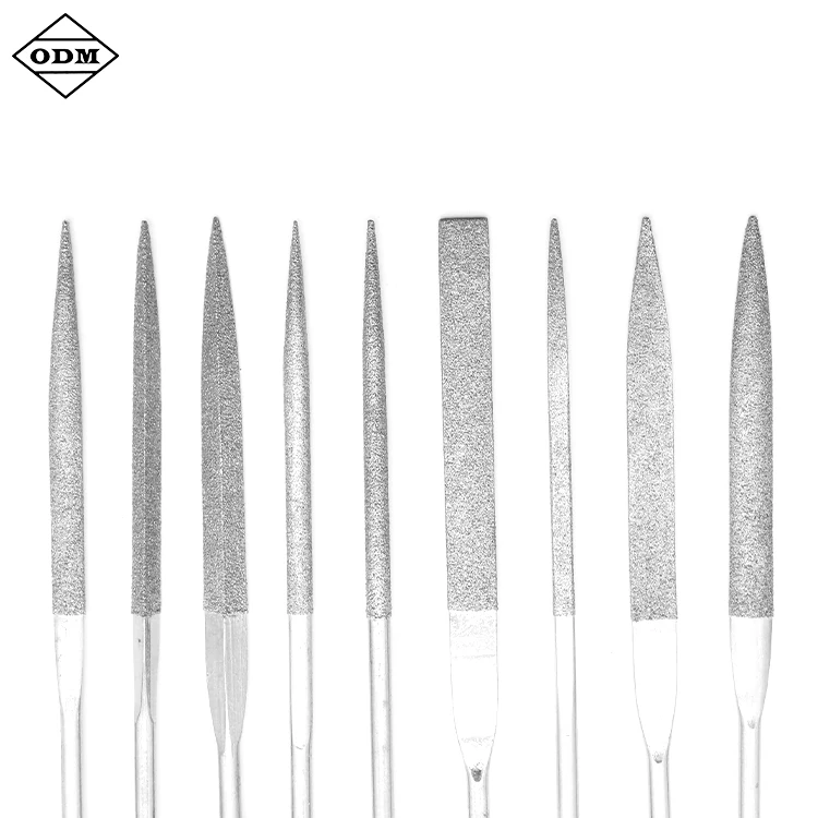 Diamond Straight-Pitch Square Needle Files Set Round Wood Handle Rasp Tools