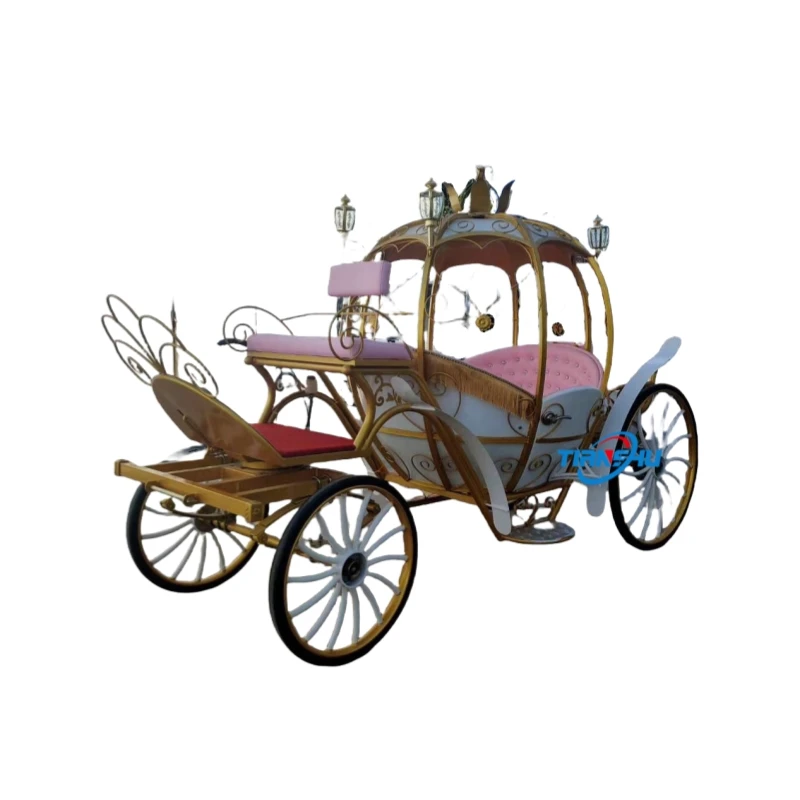 Royal Horse Carriage Red Gold Electric Wedding and Sightseeing Carriage Horse Drawn Trailer for Sale
