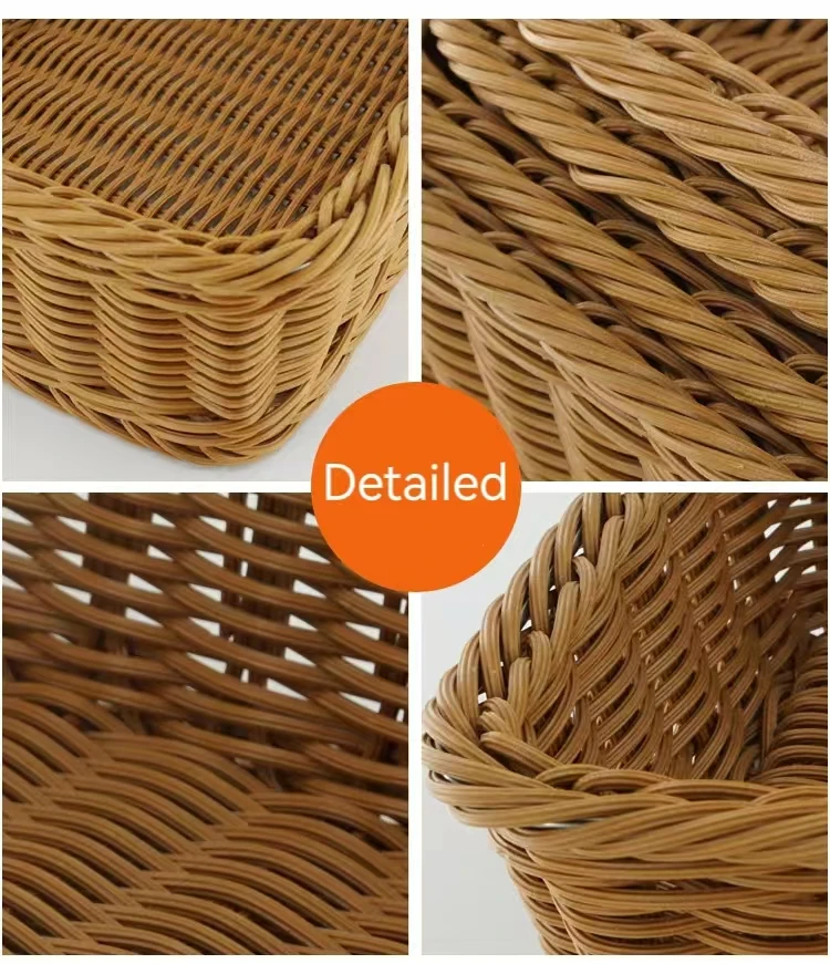 Customized PP Plastic Steel Handmade Woven Round Square Shape Bakery Bread Fruit Display Stand With Basket For Supermarket Shop