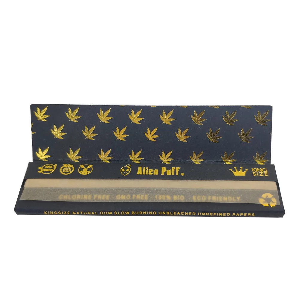 Custom Smoking Rolling Paper Wholesale Alien Puff Kingsize Holograph Gold Foil Unbleached Brown Smoking Paper for Cigarette OEM