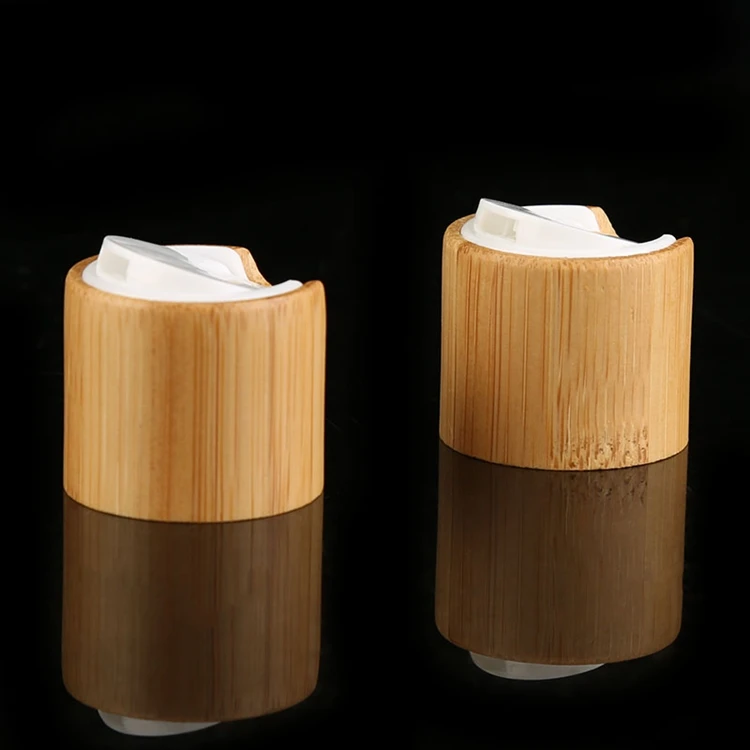 Real natural bamboo lid 20/410 24/410 28/410 cosmetic press dispensing wood bamboo cap plastic disc top cap for bottle
