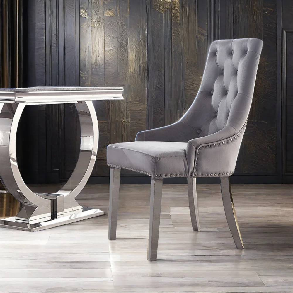 luxury modern velvet aluminium upholstered dining room side danish french retro modern dining chairs