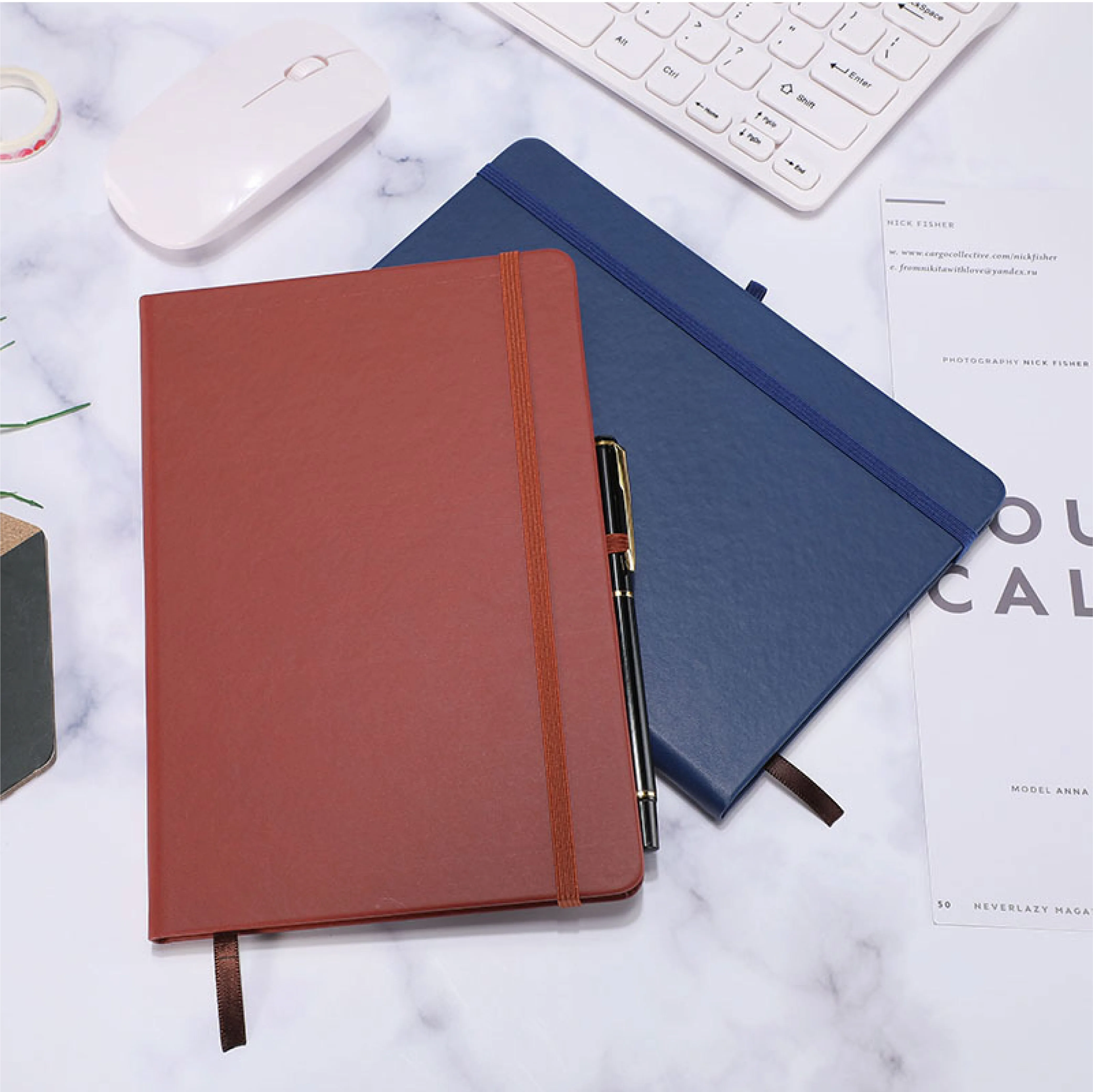 Promotional stationery dairy elastic band OEM Notepad Gifts Custom printed logo A5 Hardcover PU leather Notebook