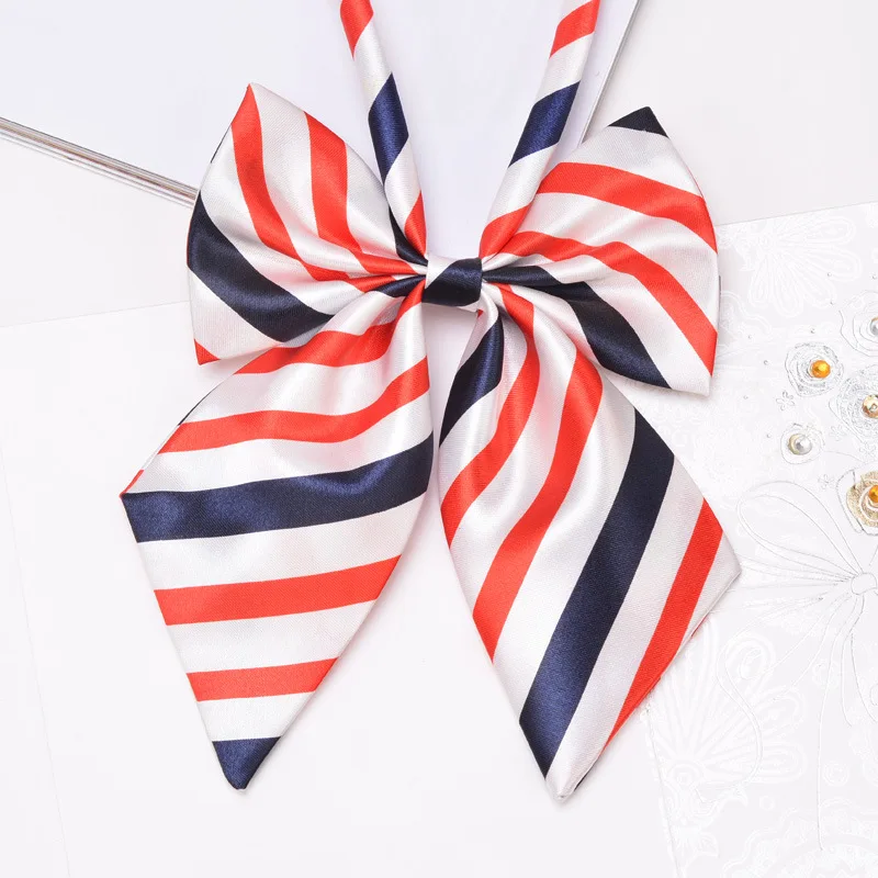 Wholesale Bank Staff Bowtie Pre-tied Papillon Adjustable Polyester Woven Wholesale Striped Folding Double Girls Bow Tie Women