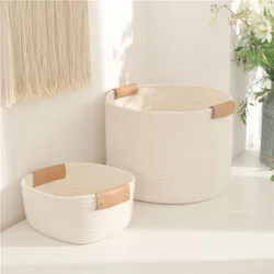Foldable Large White Handmade Home Laundry Clothes Sundries Kids Baby Toy Organizer Woven Cotton Rope Storage Basket For Storage