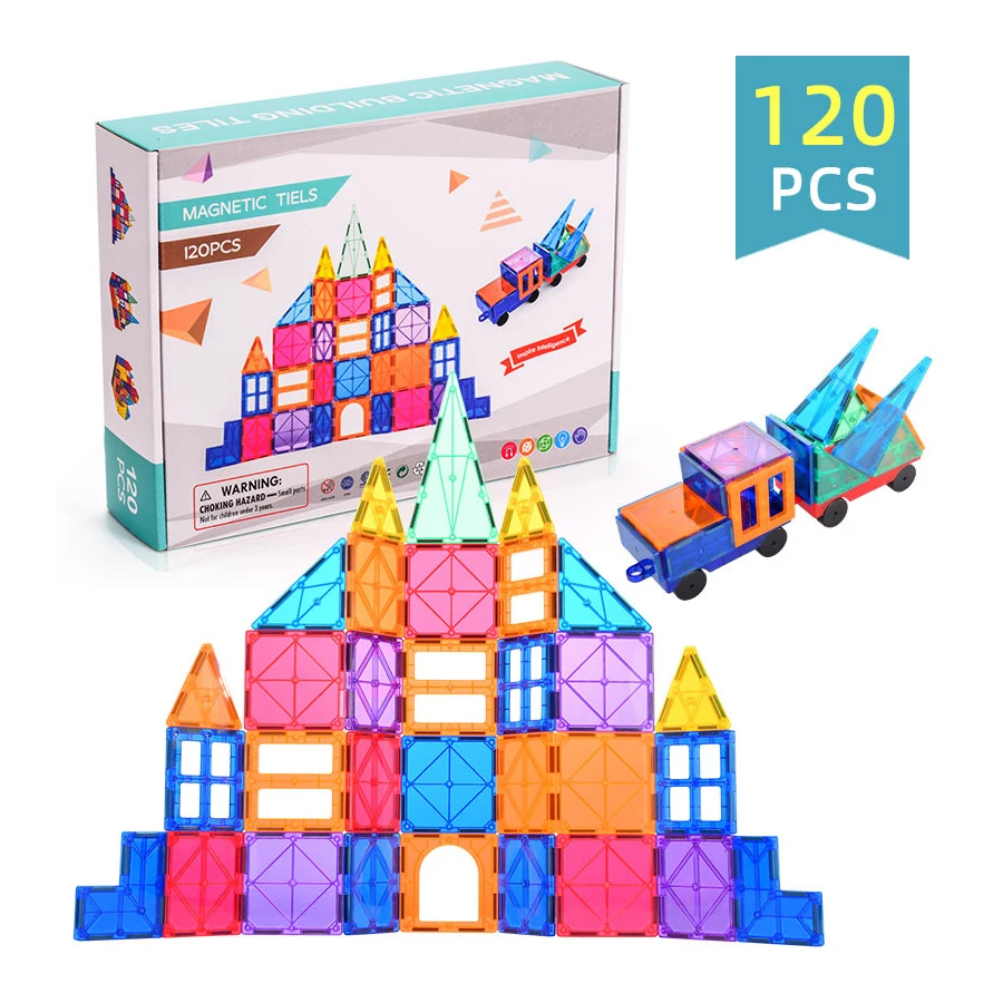 120pcs Educational Magnet Building Blocks Car Truck Construction Kit Strong Magnetic Tiles Toys For Kids