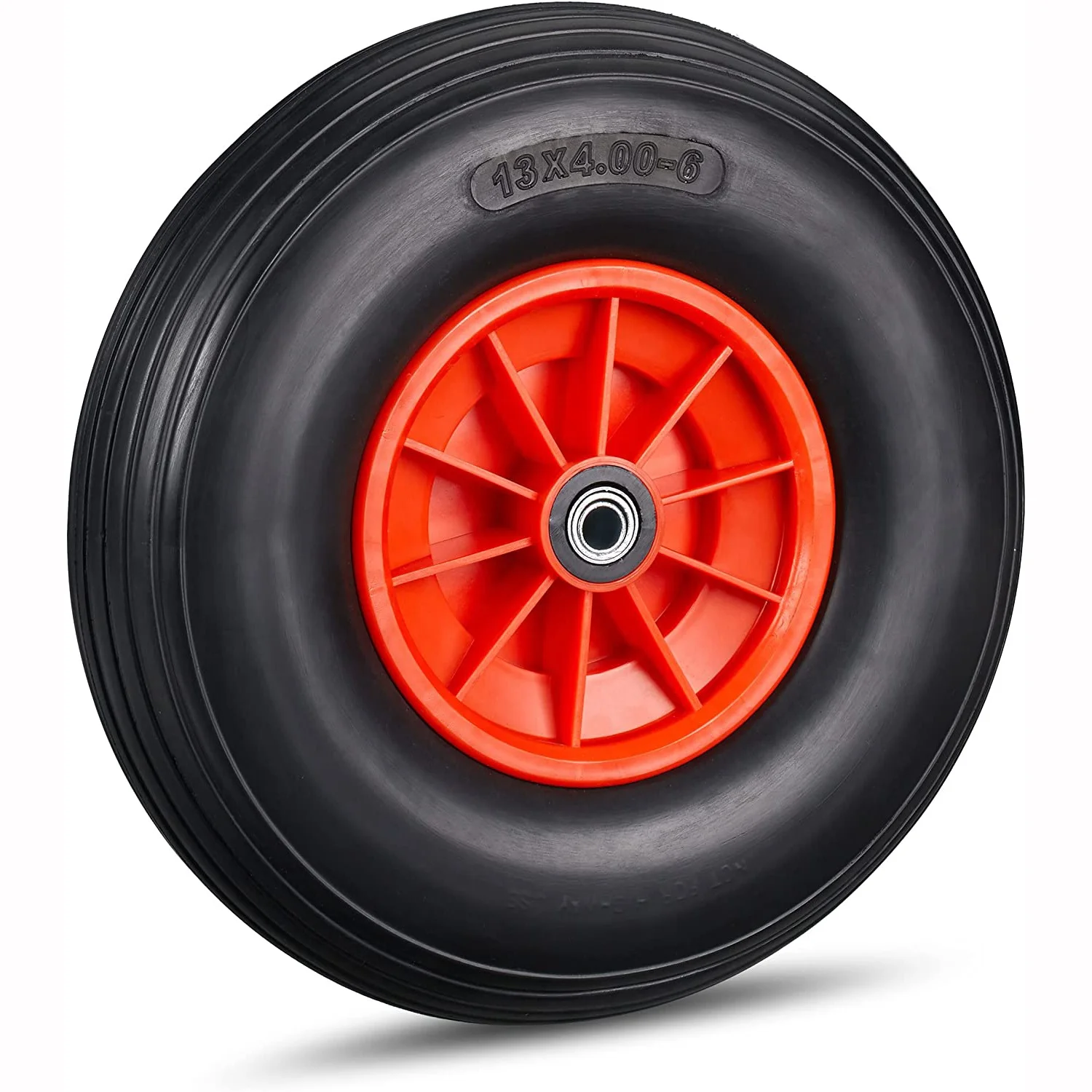 HKT1149 high density hardness wheelbarrow airless tires 13x400-6 flat free wheel with red plastic rim