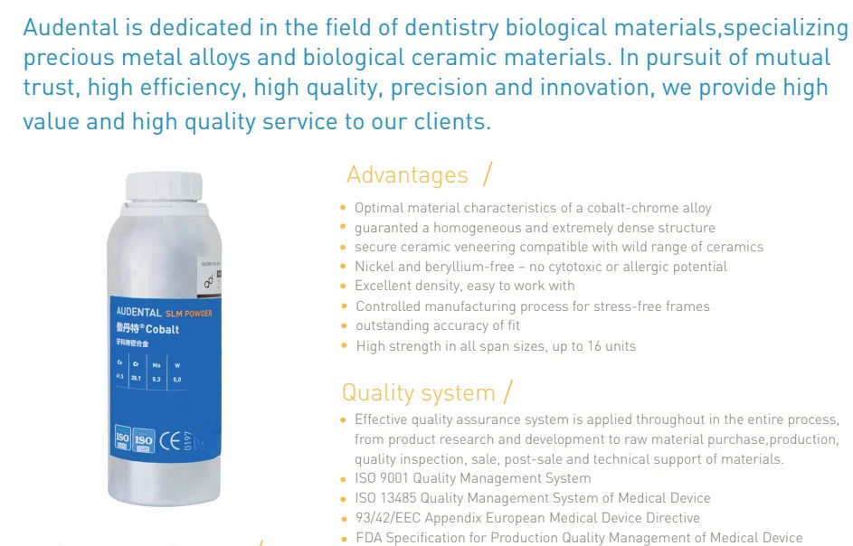 New Arrival Dental  alloy powder  5kg Cobalt Chrome Powder Co Cr Alloy Powder  for dental using