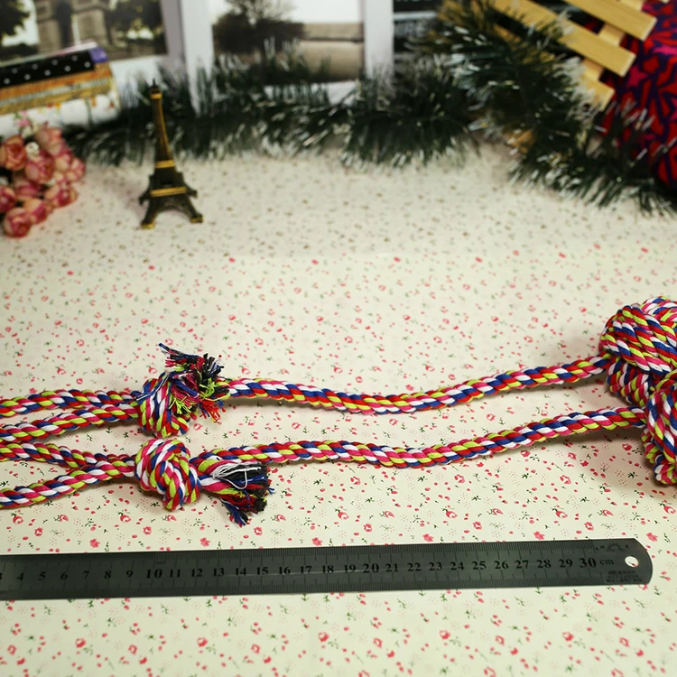 
Support sample custom Hand pull long tail interactive pet toy pet rope toy pet toy ball 