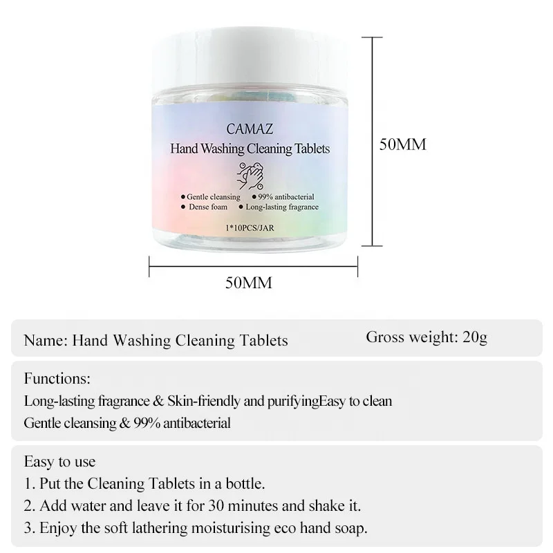 CAMAZ Private Logo  Eco-friendly Safe Dissolvable Foaming Hand Soap Tablet Washing Cleaning Soap Tablets