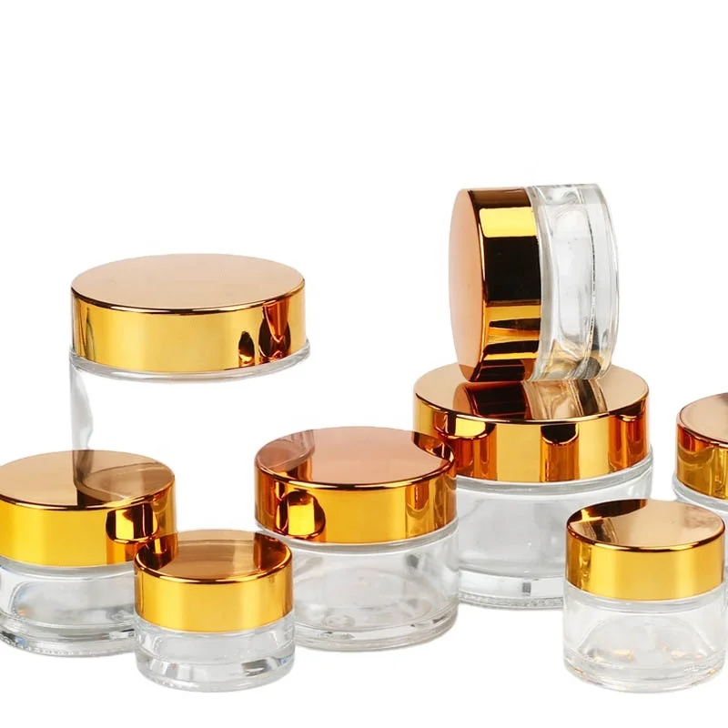 5ml 10ml 15ml 20ml 30ml 50ml 60ml 100ml Clear Glass Body Cream Jar Empty Gold Aluminum Lids Cosmetic Face Cream Jars
