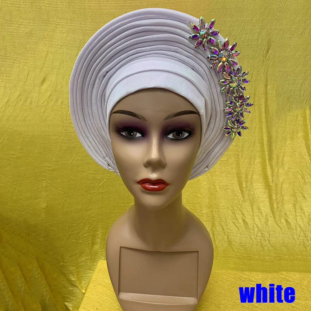 --- Модная оранжевая Свадебная Автоматическая головная повязка Gele для Африканской Нигерии Aso Ebi тюрбан