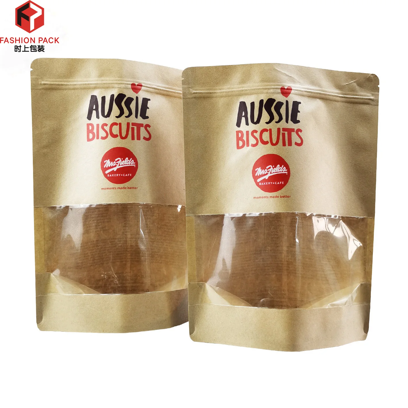 resealable white kraft paper ziplock doy-pack packaging bags with clear window china products