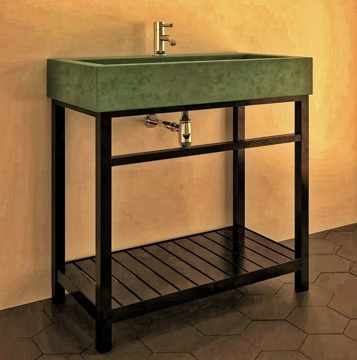 steel pedestal massive resin trough Diamond polished and sealed with unique system leaving natural luster of polished cast stone