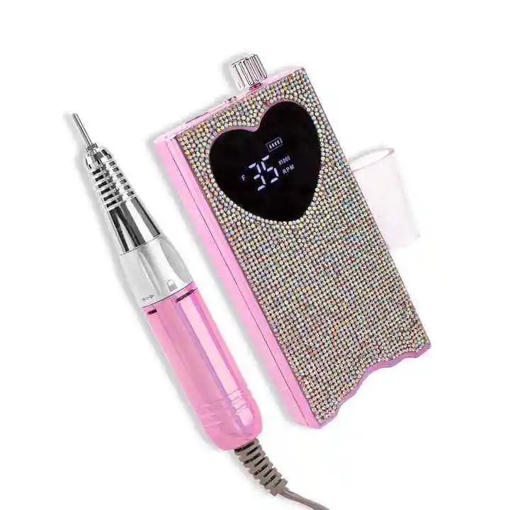 Portable Cordless Heart Crystal Rechargeable 35000rpm carbon brush Motor Beauty Care Nail Drill Machine